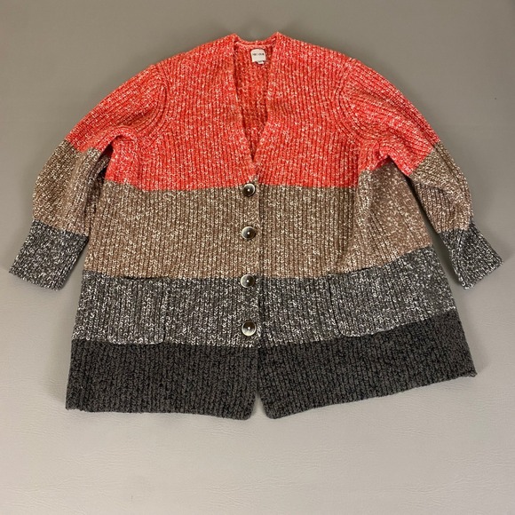 NIC+ZOE Woman's Cardigan 2X Color Block Cotton Blend Knit Button Front Cozy - Picture 1 of 11